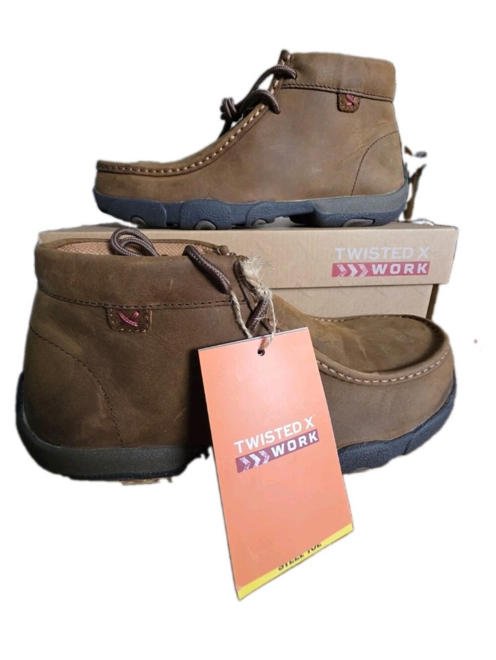 Twisted X Men's Driving Mocs Steel Toe Boots Distressed Saddle 8 (MDMST01) NIB